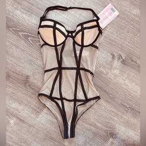 Leg Avenue Black and Nude Mesh Bodysuit